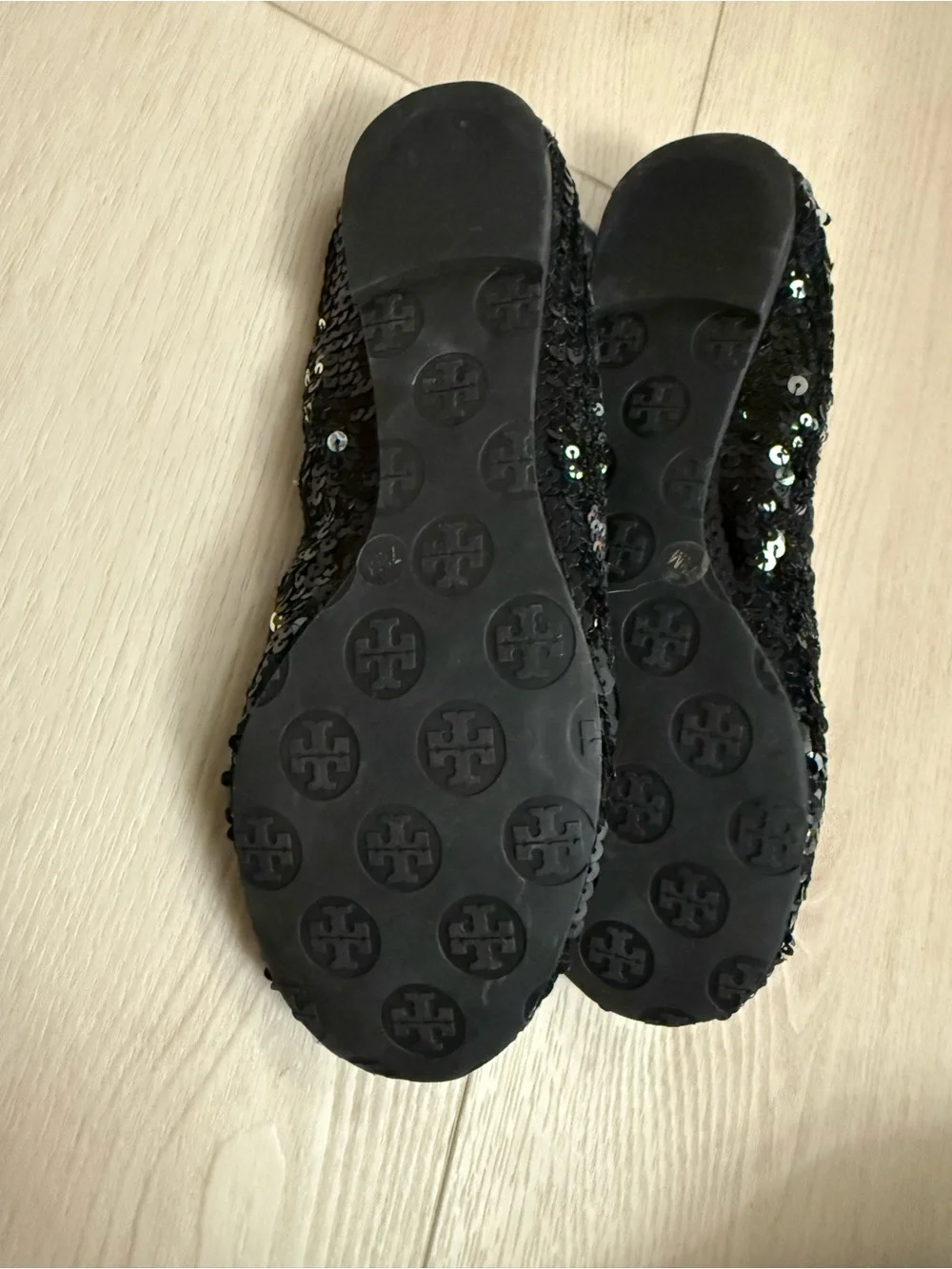 Tory Burch Black Sequin Logo Ballet Flats